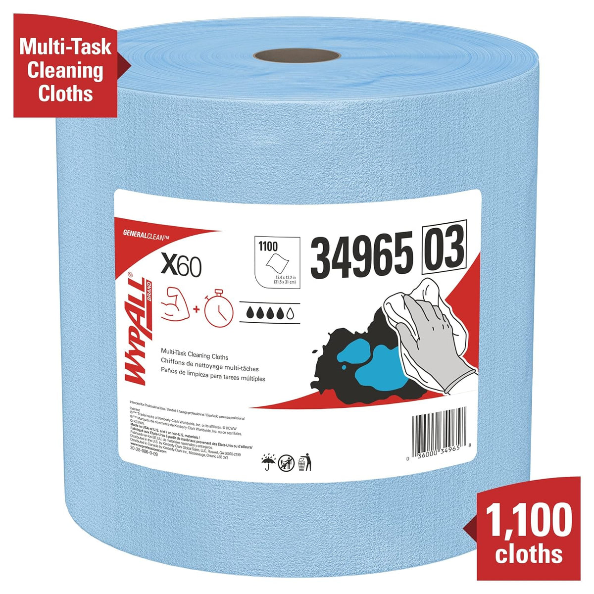 Blue Jumbo Roll Cleaning Cloths, 1,100 Sheets X3615