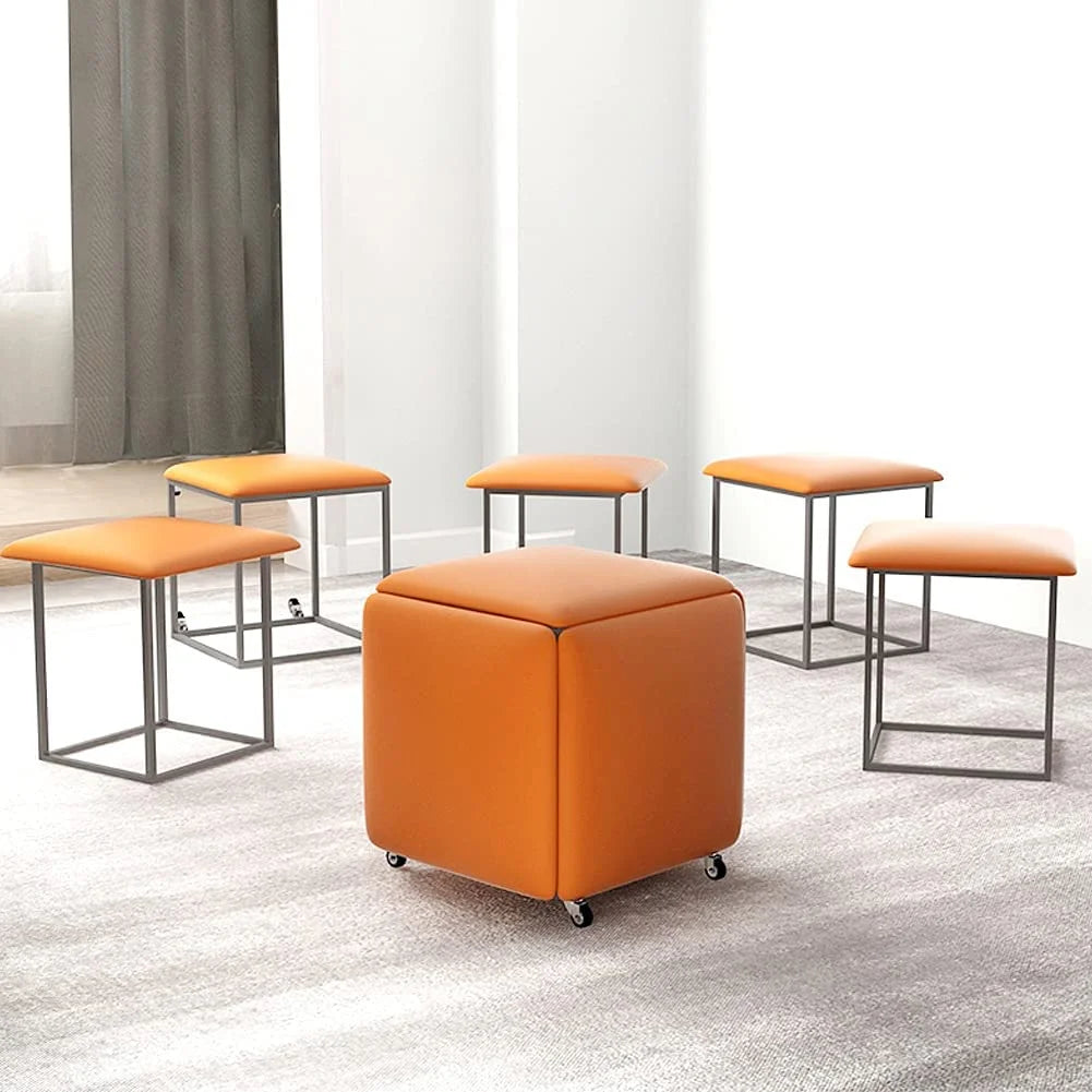 PU Leather Swivel Casters Stackable Ottoman Stool Z15366