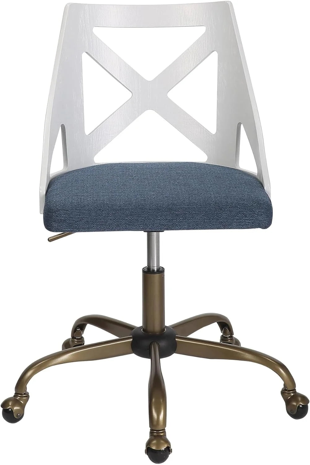 White Blue Fabric Antique Copper Metal Task Chair H503780