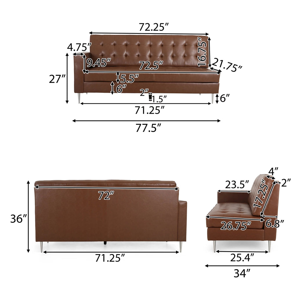 Cognac Brown Faux Leather 5 Seater Sectional Sofa Set K286