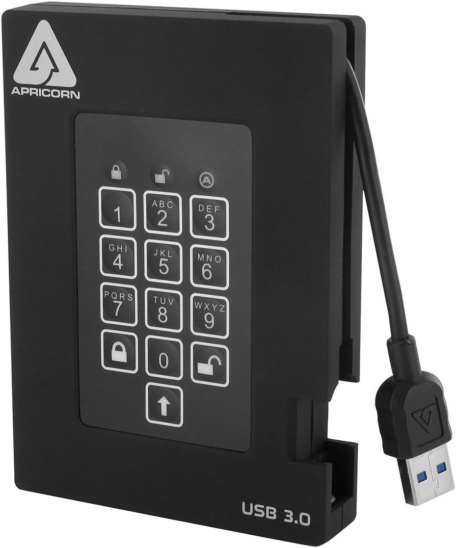 2TB 256-Bit Encrypted USB 3.0 Hard Drive with PIN Access P2647
