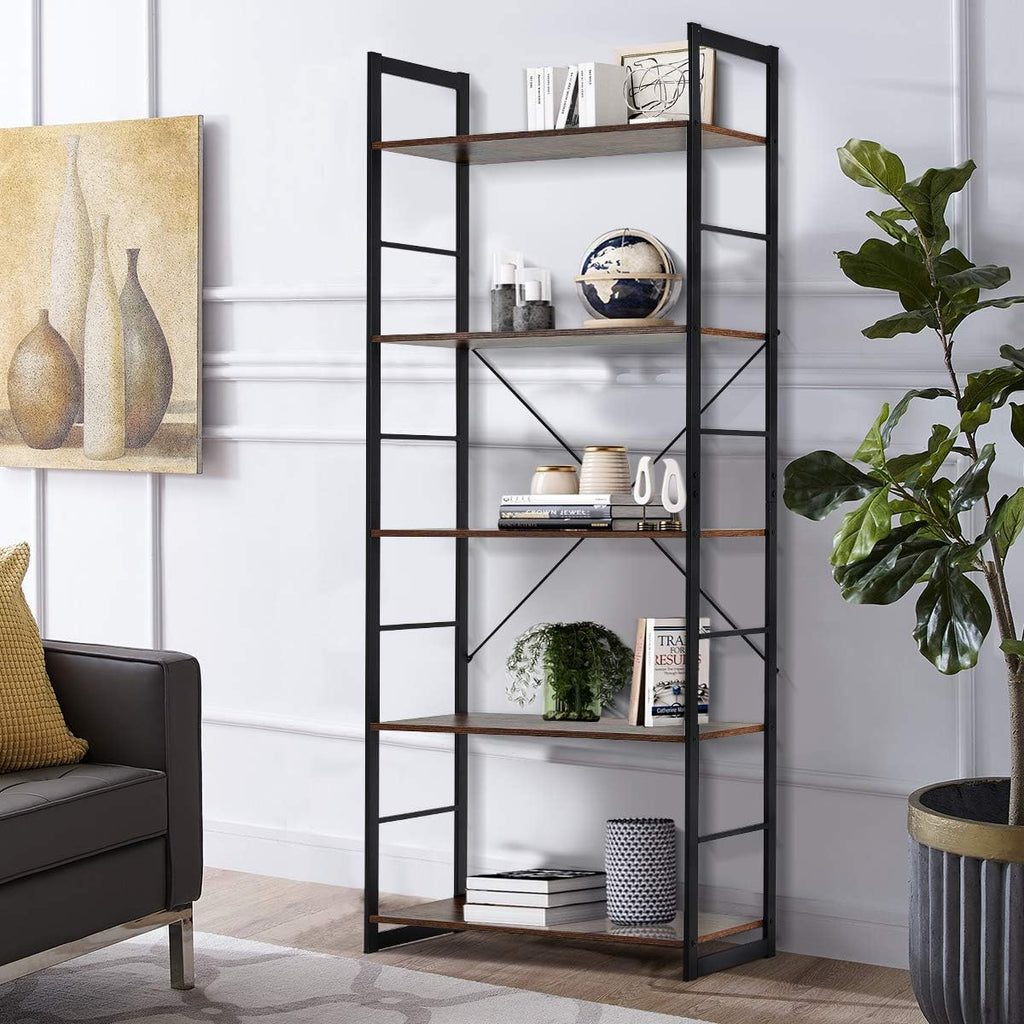 4 Tier Rustic Wood and Metal Frame Bookshelf W471