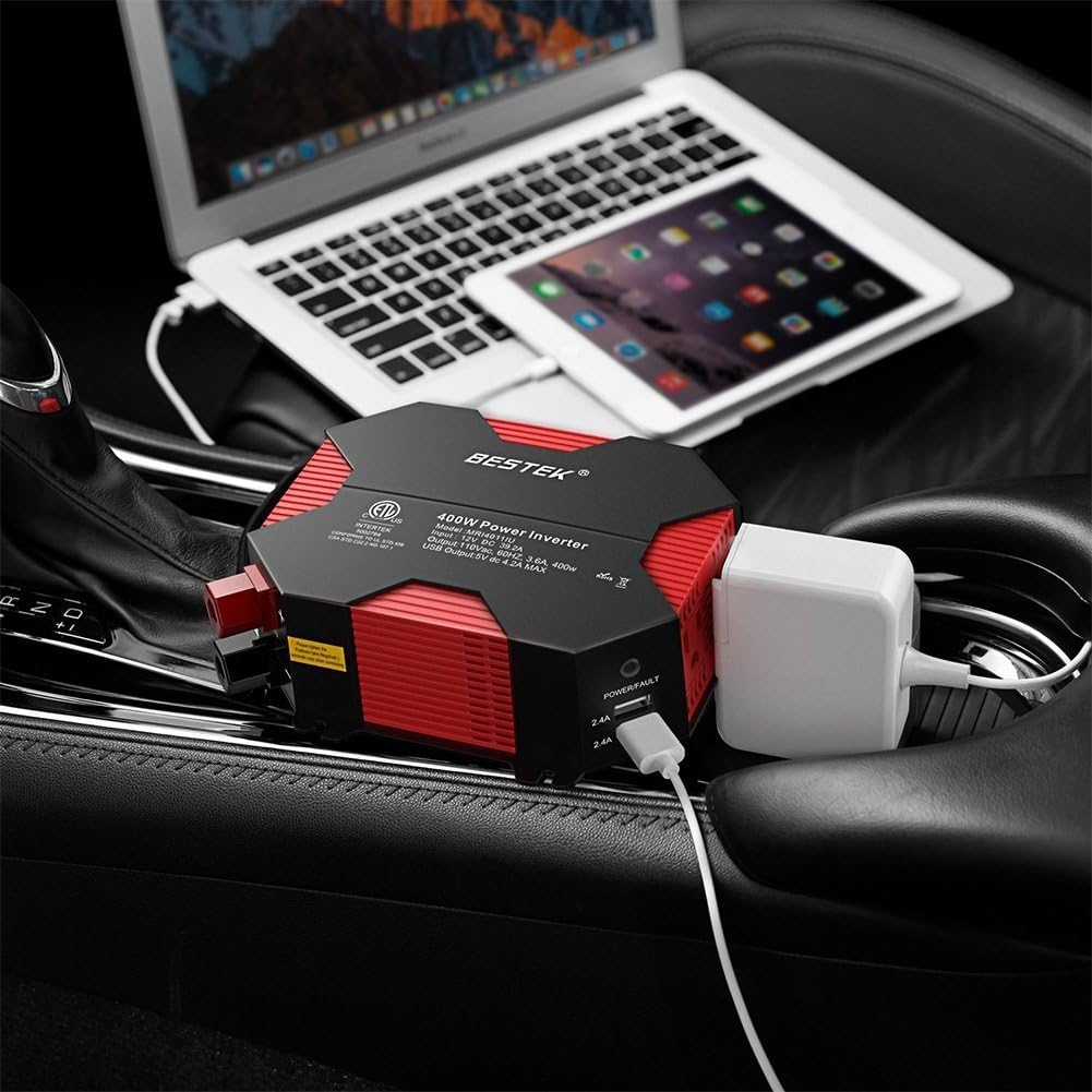400W/500W DC 12V 110V Power Inverter with 4 USB Charging Ports, 2 AC Outlets, Pack of 2 W829698