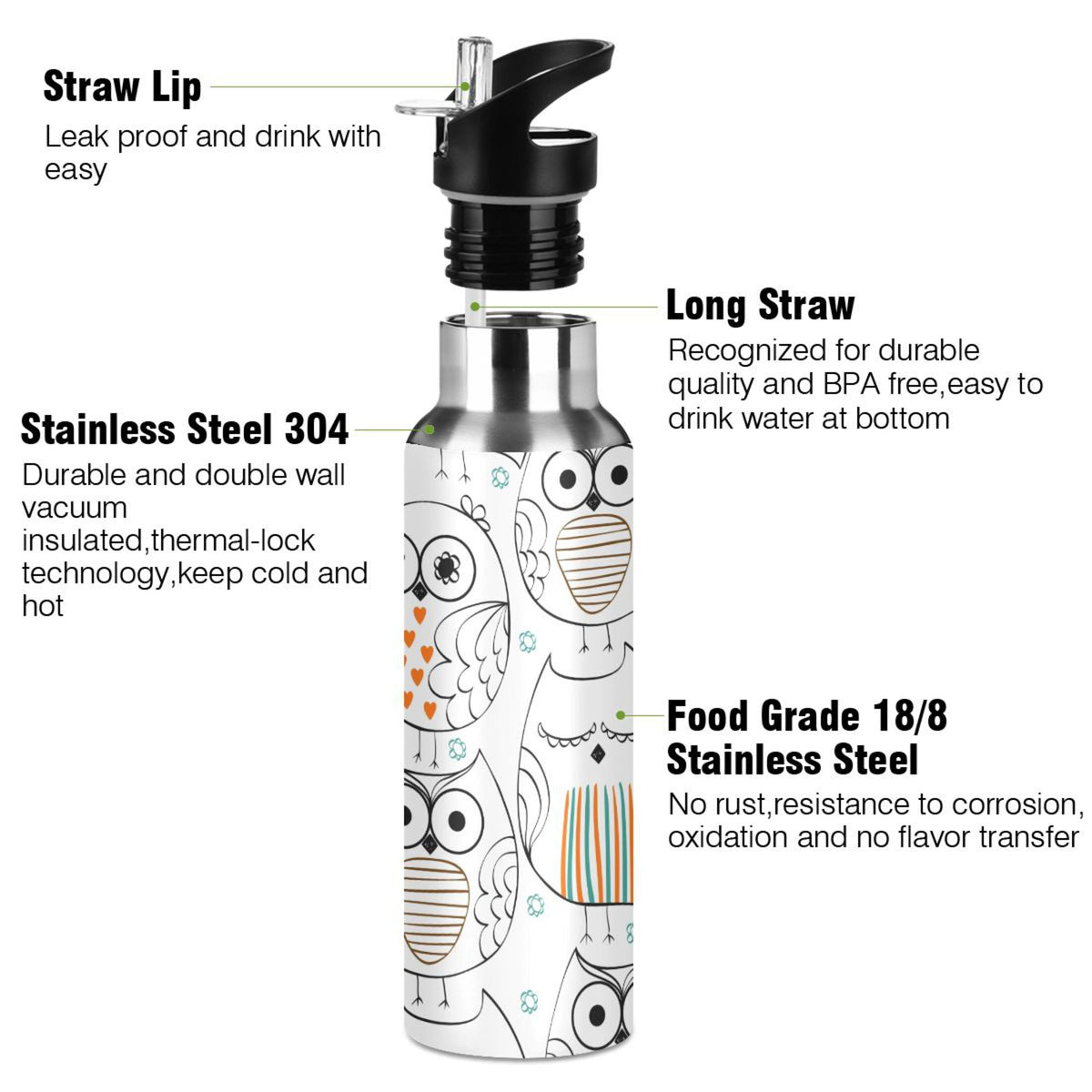 Stainless Steel Insulated Vacuum Flask Water Bottle with Straw Lid K7045