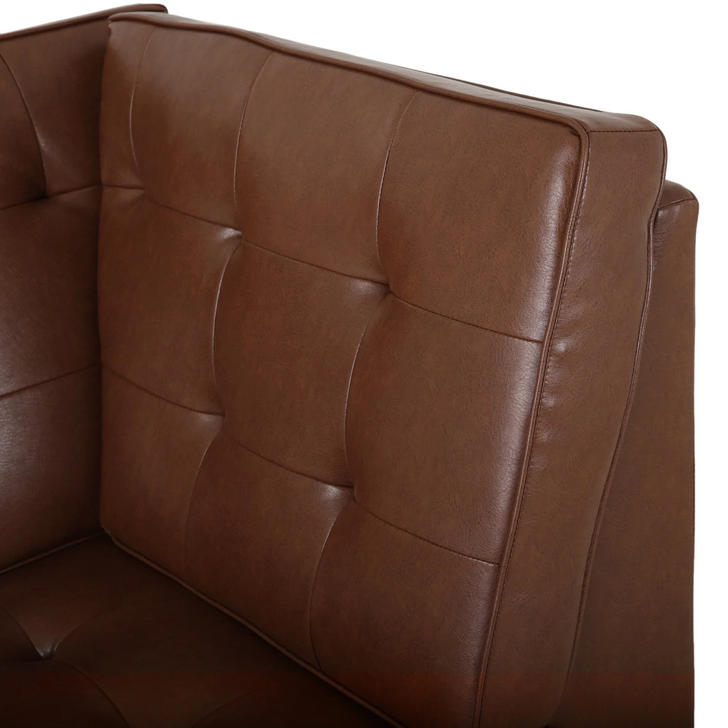 Cognac Brown Faux Leather 5 Seater Sectional Sofa Set K286
