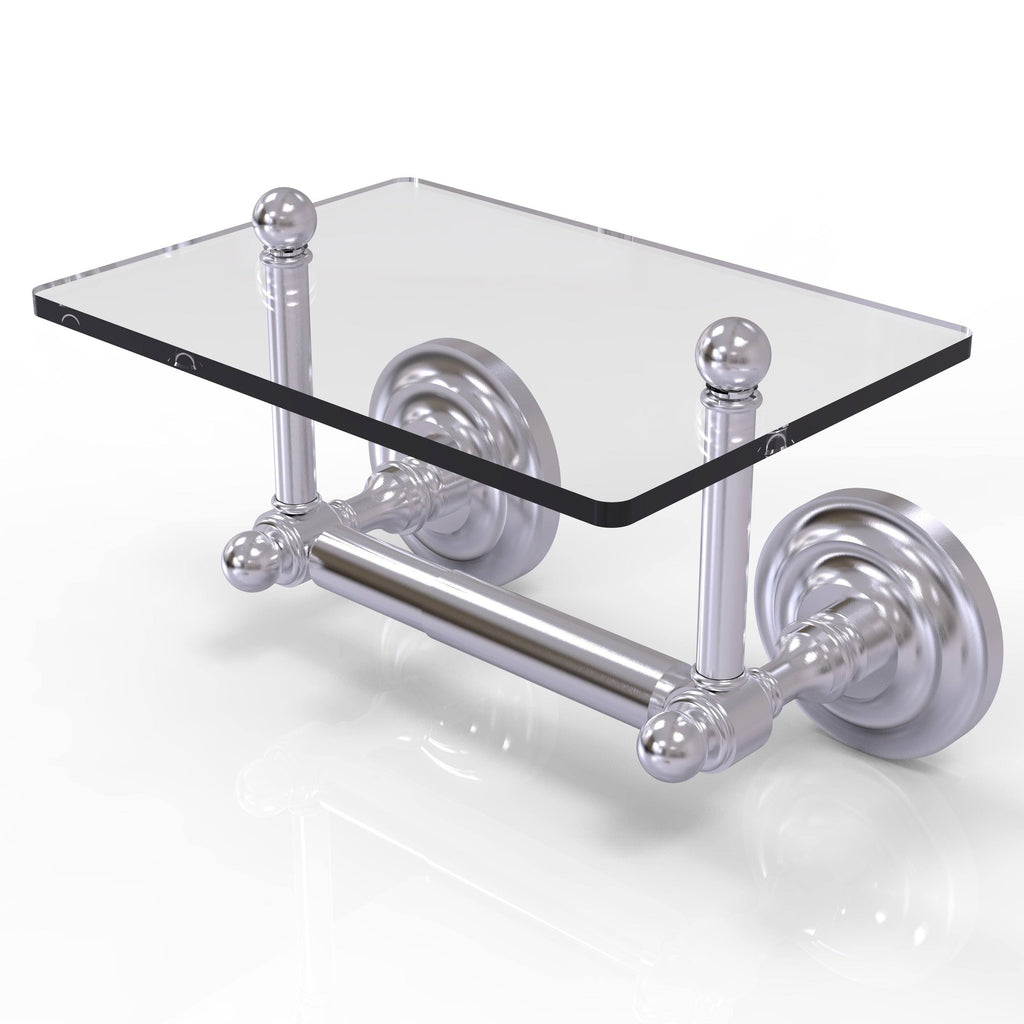 Antique Pewter Two Post Toilet Tissue Holder with Glass Shelf X412408