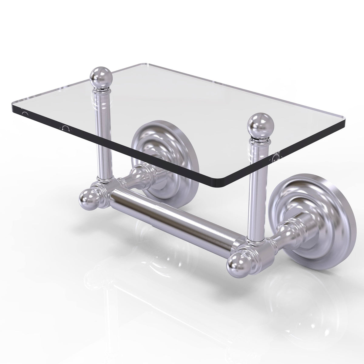 Antique Pewter Two Post Toilet Tissue Holder with Glass Shelf X412408