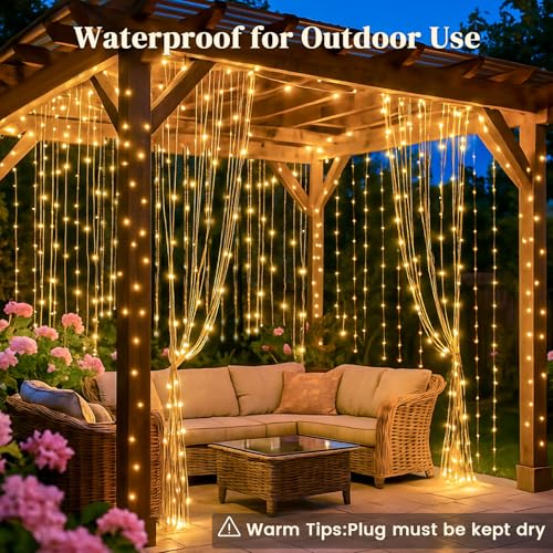 300 LED Fairy Curtain Lights, 9.8ft x 9.8ft Battery Operated Blue String Hanging Lights C7993