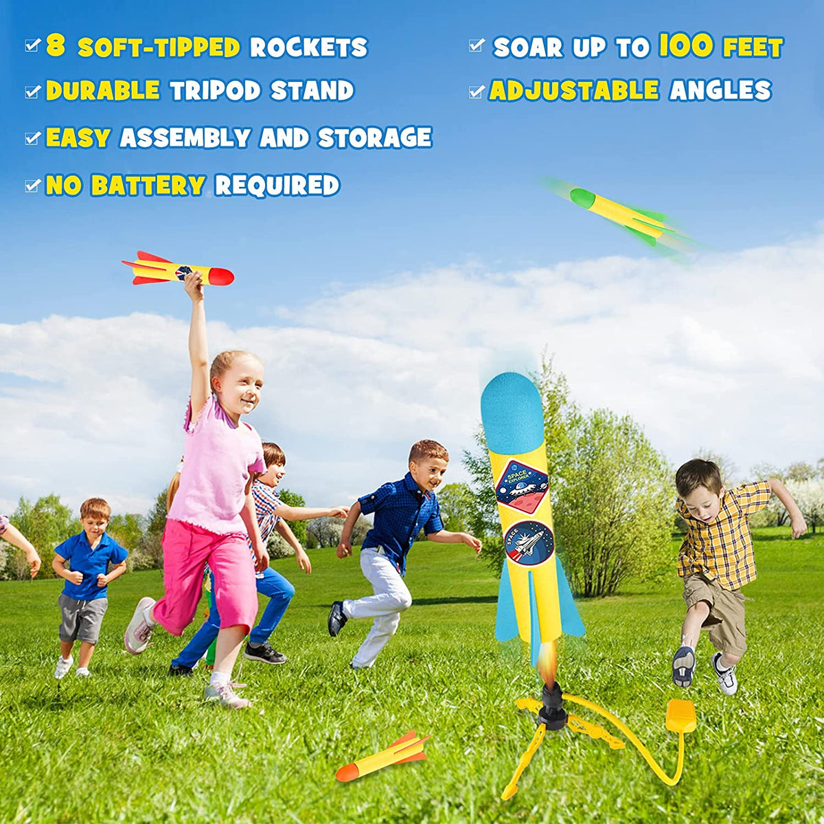 Terra Toy Rocket Launcher, 2 Launchers & 8 Foam Rockets, Outdoor Toy Q103799
