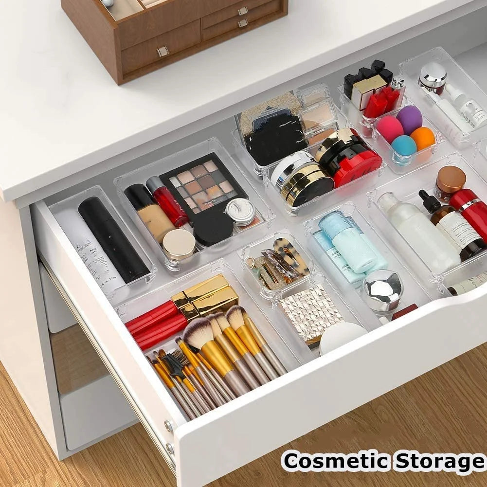 9 Pcs Clear Drawer Organizer Trays Assorted 4-Size Drawer Dividers Y998100