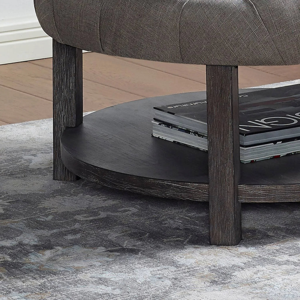 Gray Round Tufted Ottoman S34227