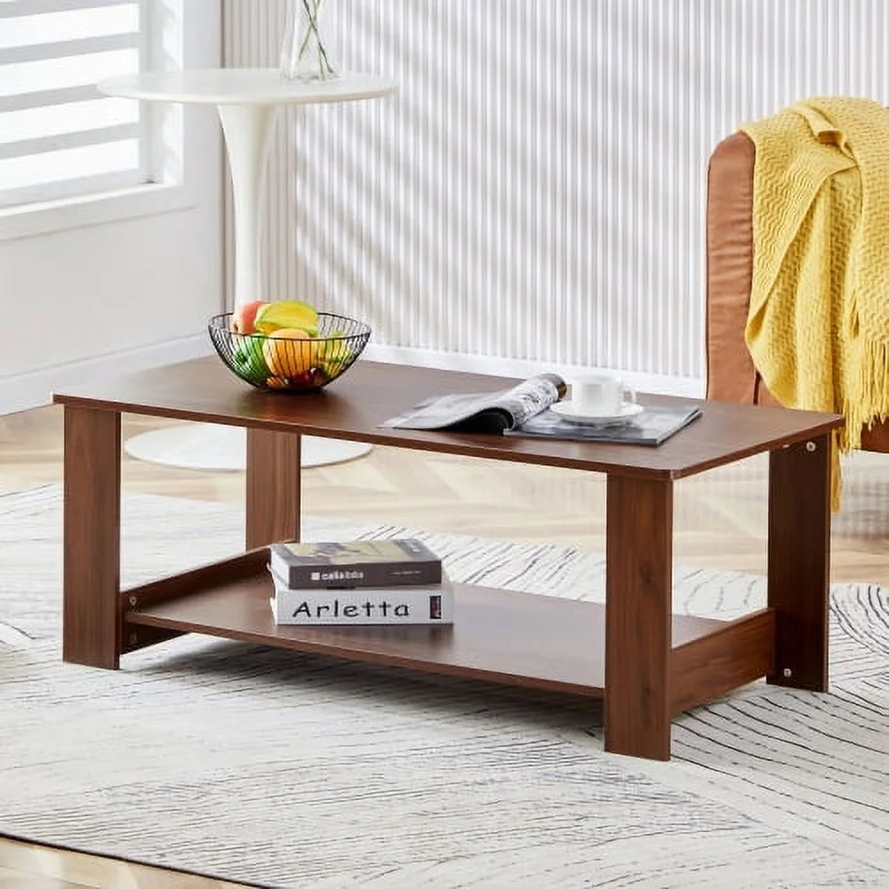 Walnut Textured Double Layered Mdf Coffee Table 43.3"*21.6"*16.5" E970272