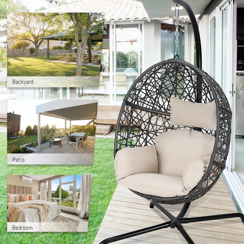Oversized Black Hanging Swing Egg Chair with Stand W184
