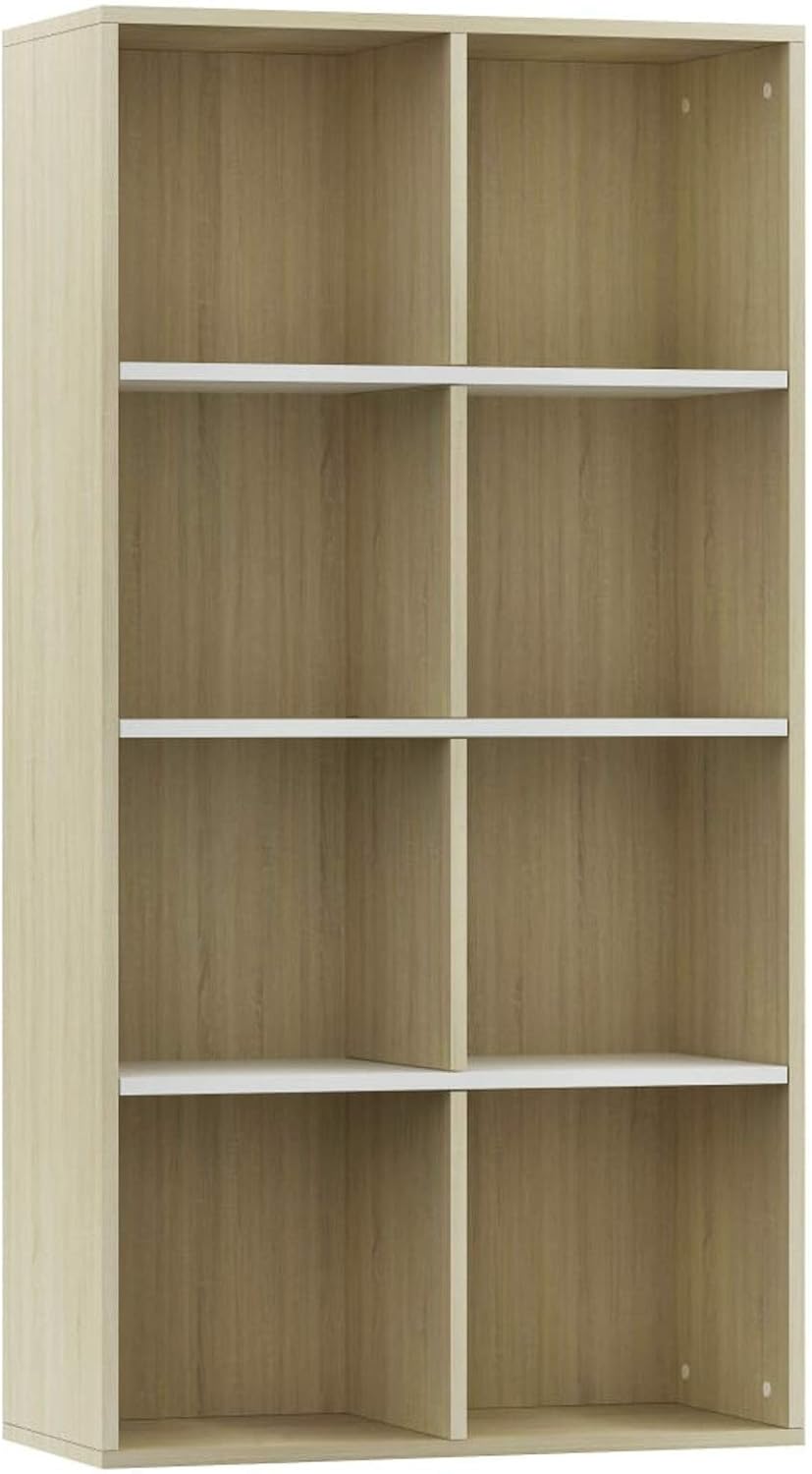 White and Sonoma Oak Book Cabinet Sideboard 26inch x11.8inch x51.2inch E66302