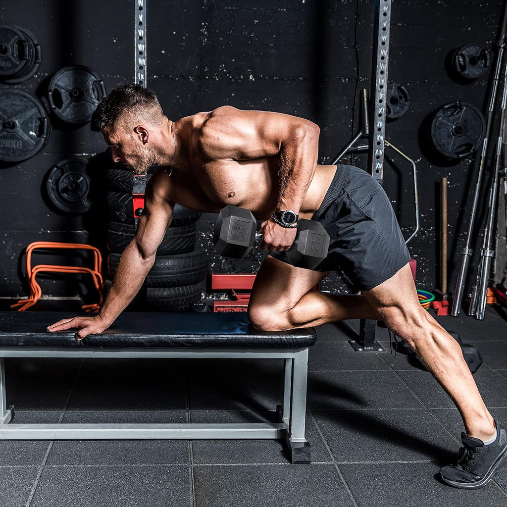 Rubber Coated Hex Dumbbell Set With Storage Rack J62322