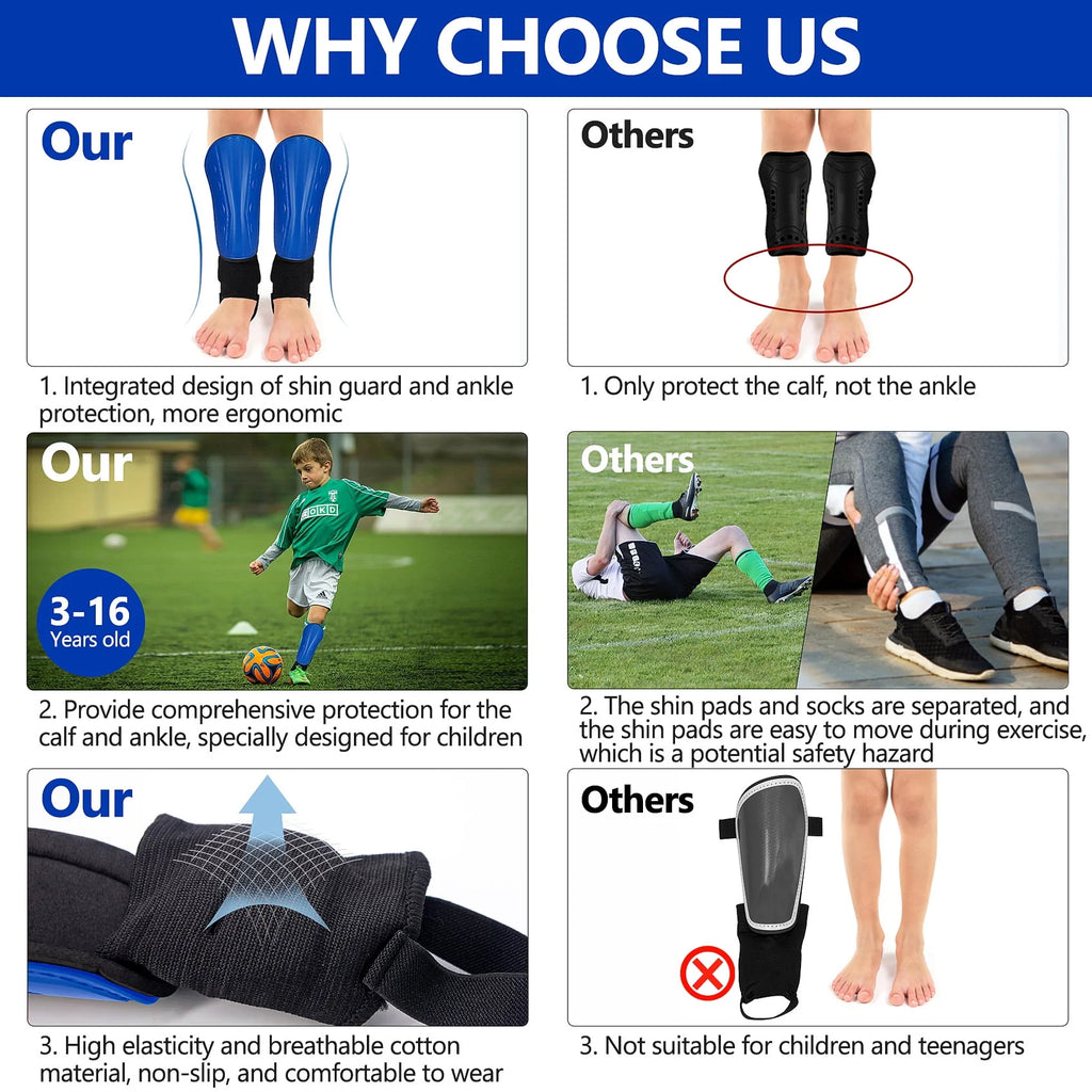 Children's Football Pads, Junior Football Leg Guards, Blue, Small R7346