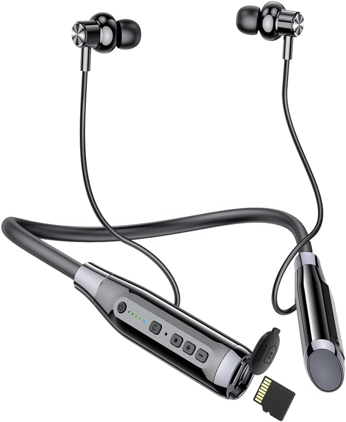 Wireless Bluetooth Neckband Earphones with TF Card Slot, 100H Playtime, Black, Pack of 2 W930