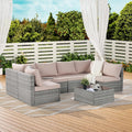 Beige 7 Piece PE Rattan Wicker Patio Conversation Set with Coffee Table A704915