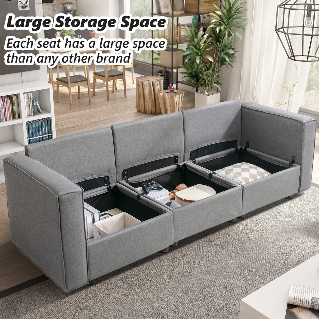 Light Grey U-Shaped Sectional Sofa with Storage and Reversible Chaises D2663