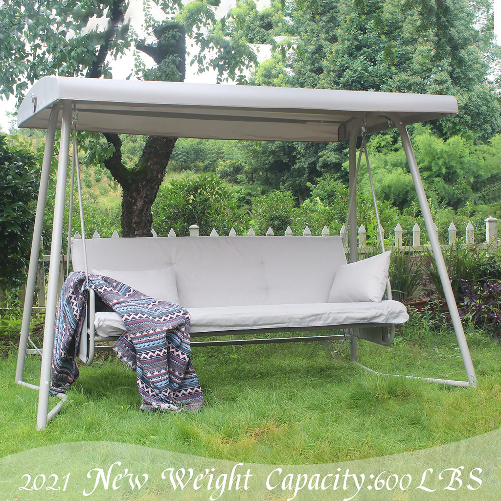 3-Seater Outdoor Convertible Canopy Swing Chair Bed with Cushion Y2124