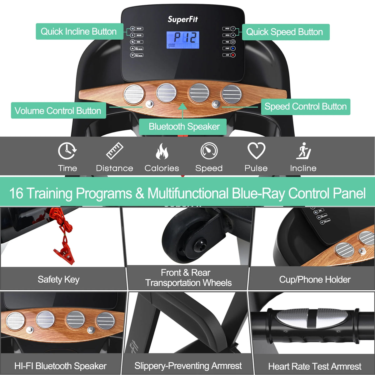 3.75HP Folding Treadmill with 15% Automatic Incline H532