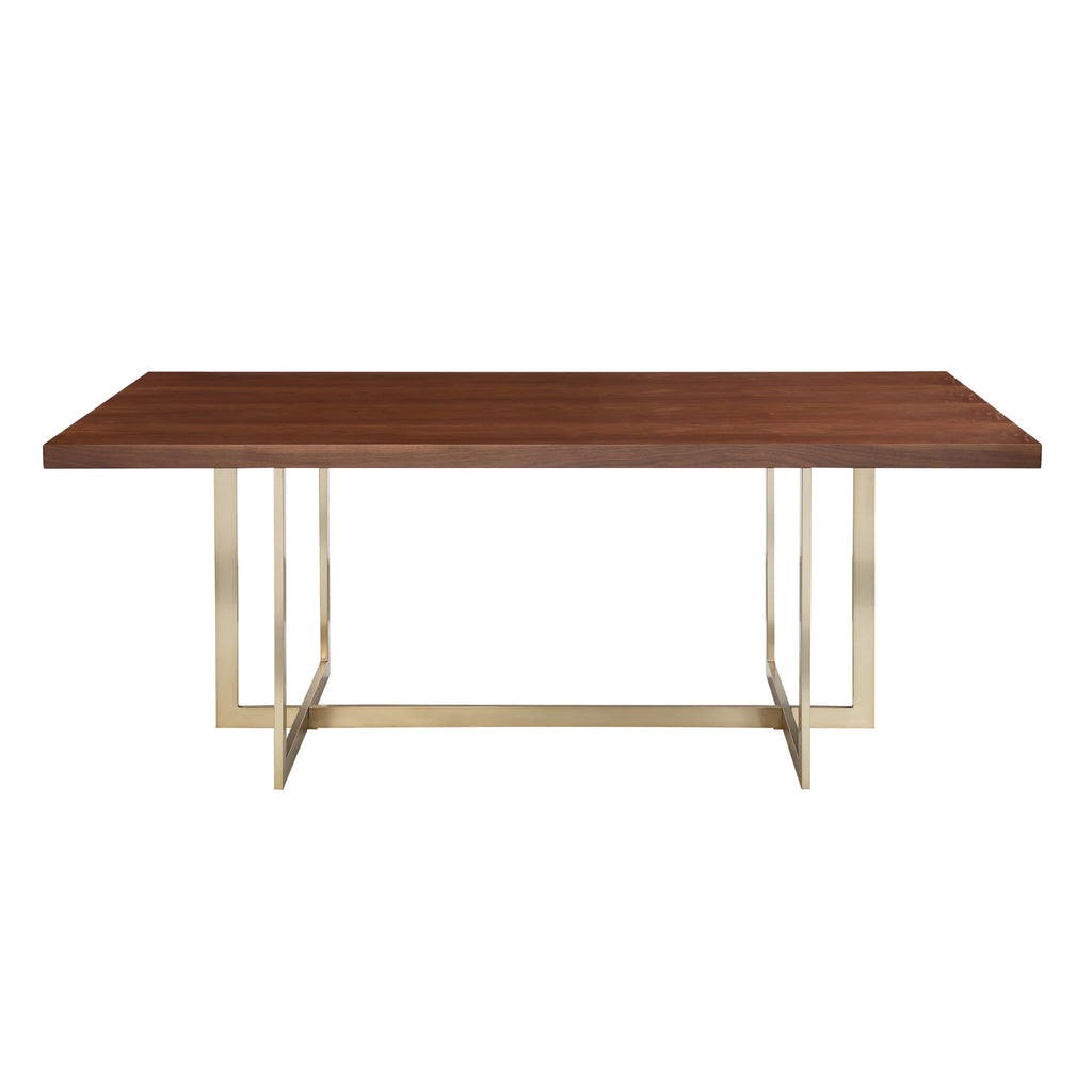 71"x35.5"x30" Walnut Veneer Top Dining Table with Metal Base X894931