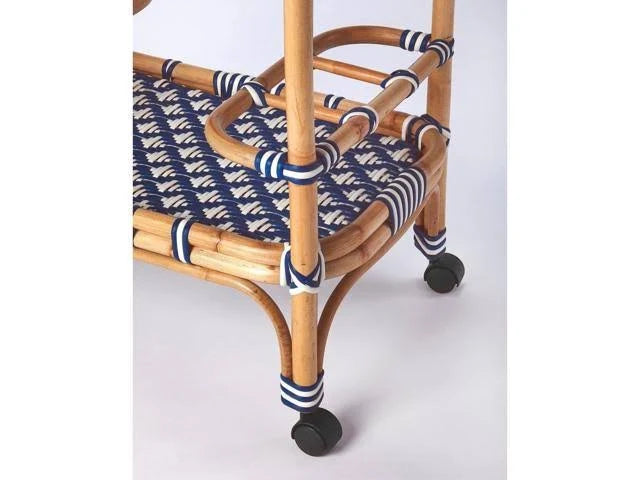 Blue White Rattan Bar Cart E52912