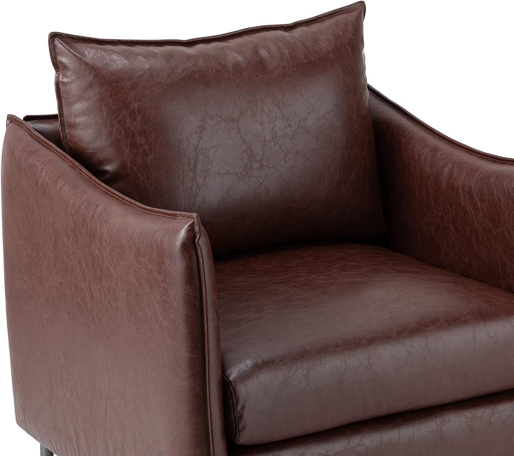 Brown Faux Leather Armchair with Moveable Cushion P137
