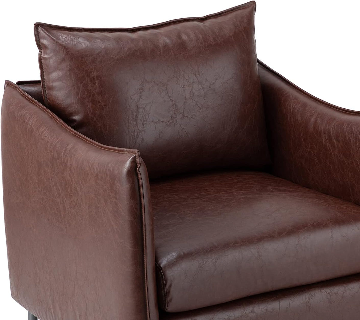 Brown Faux Leather Armchair with Moveable Cushion P137