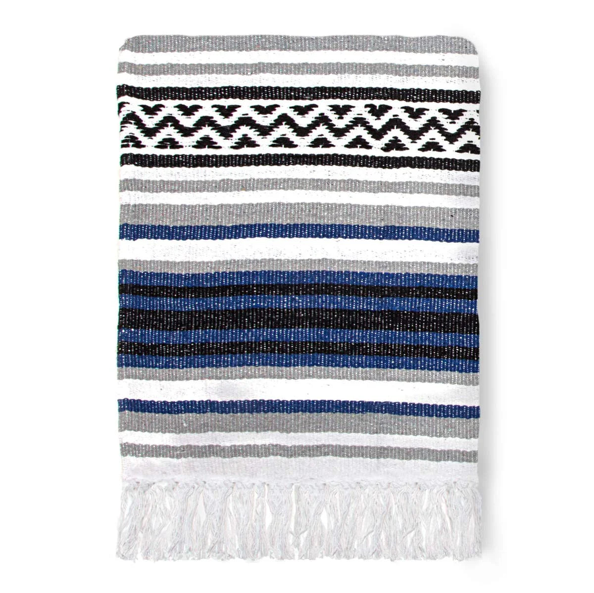 Blue Striped Woven Cotton Yoga Blanket V561835