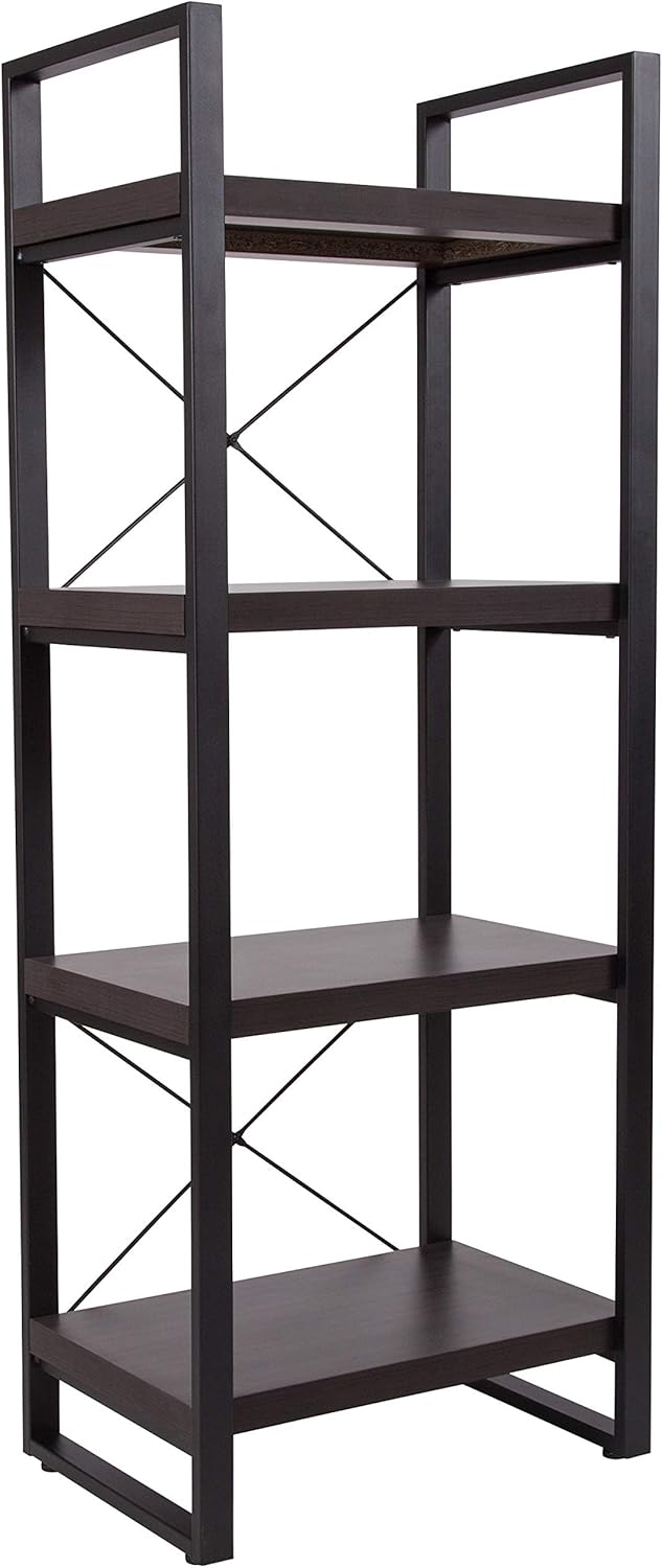 Charcoal Wood Grain 4 Shelf Etagere Bookcase O12690