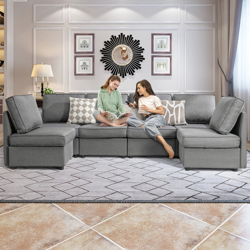 Light Grey U-Shaped Sectional Sofa with Storage and Reversible Chaises D2663