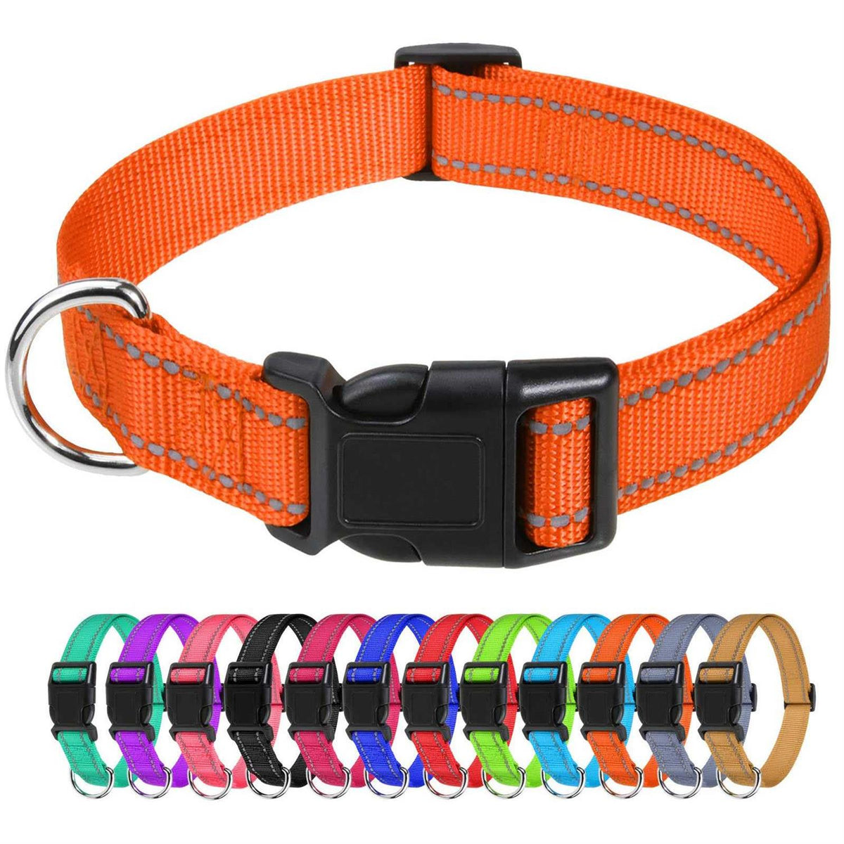 Reflective Nylon Adjustable Dog Collar with Quick Release Buckle W296356