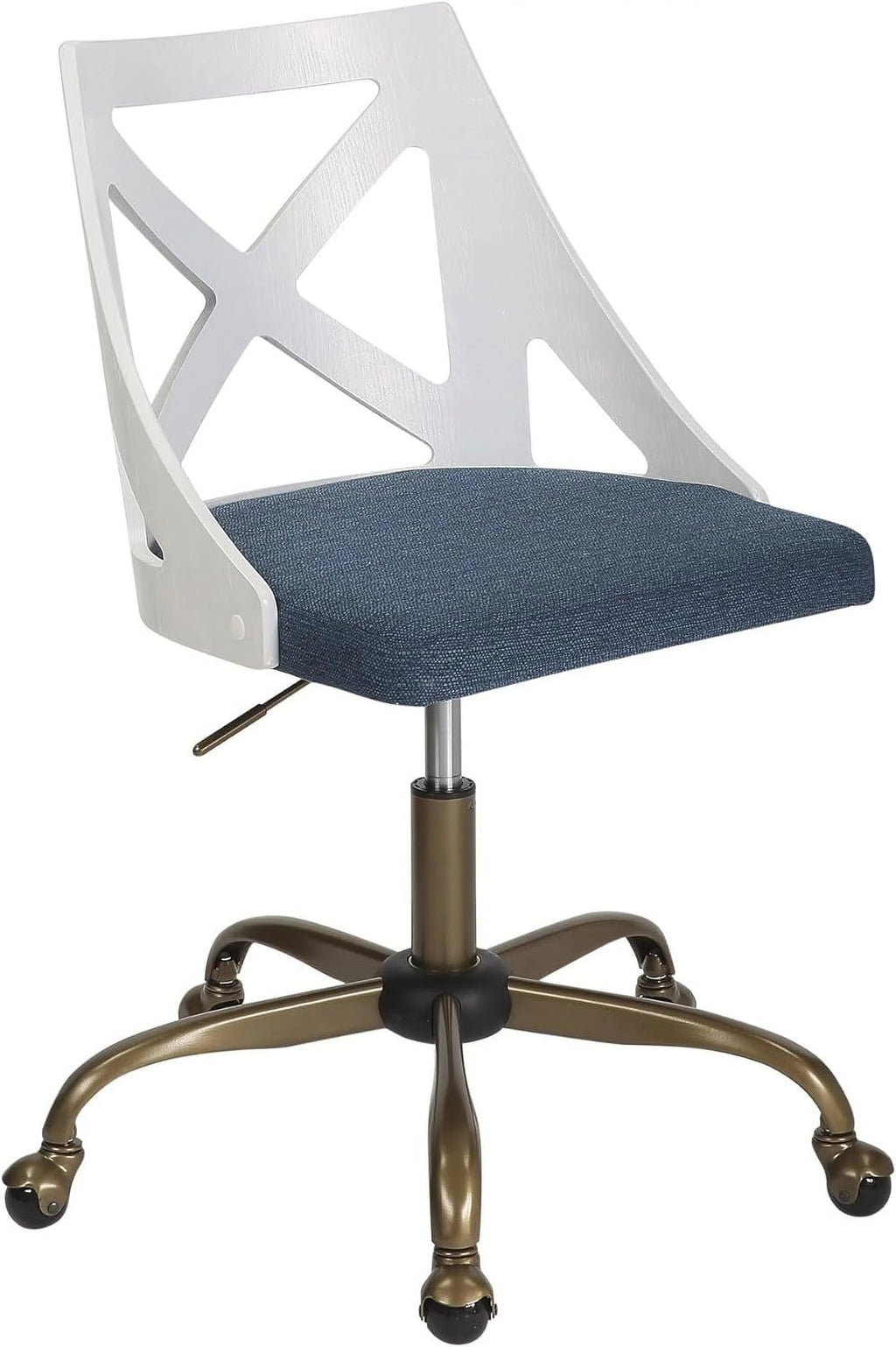 White Blue Fabric Antique Copper Metal Task Chair H503780