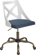 White Blue Fabric Antique Copper Metal Task Chair H503780