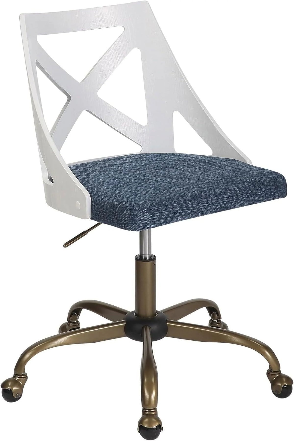 White Blue Fabric Antique Copper Metal Task Chair H503780