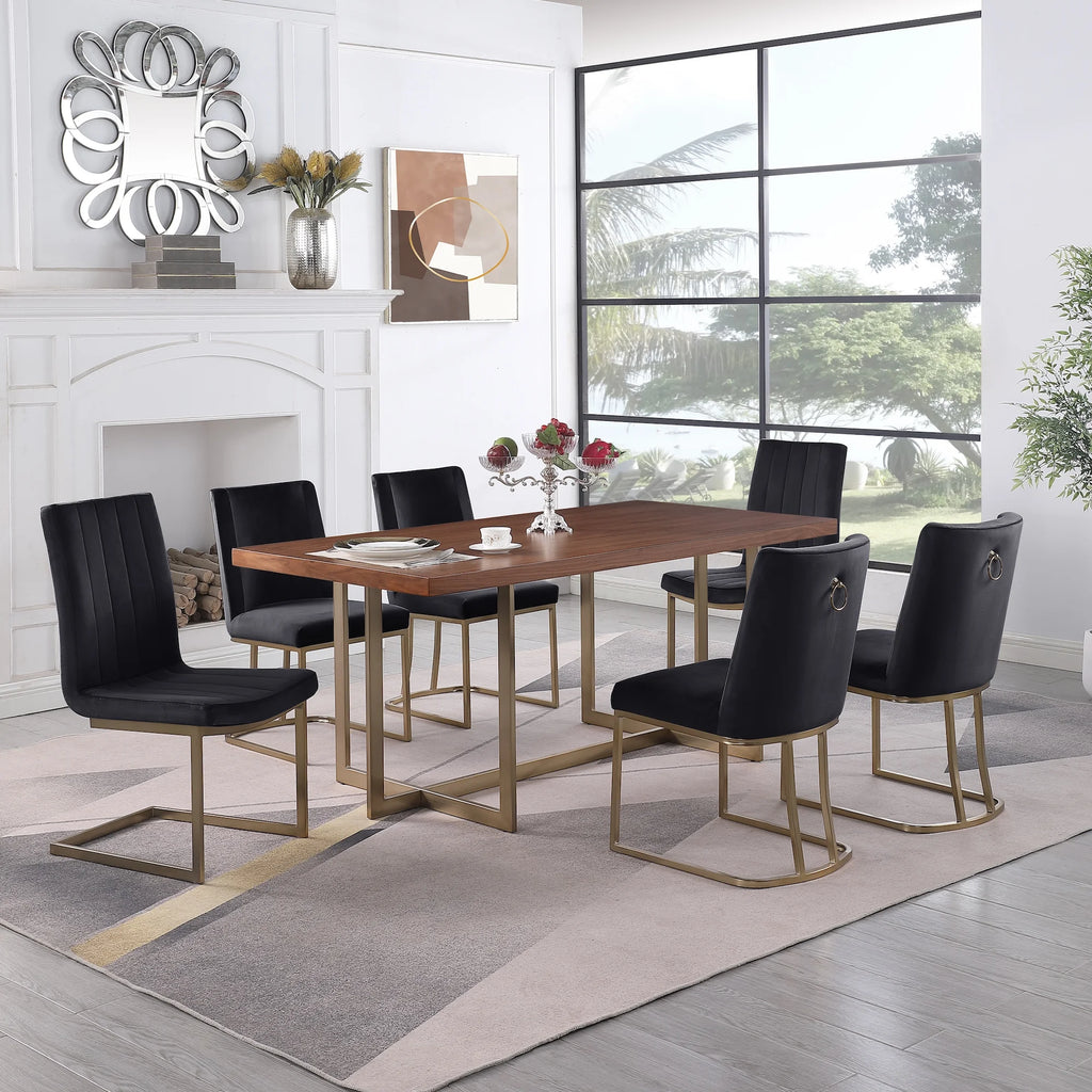 71"x35.5"x30" Walnut Veneer Top Dining Table with Metal Base X894931