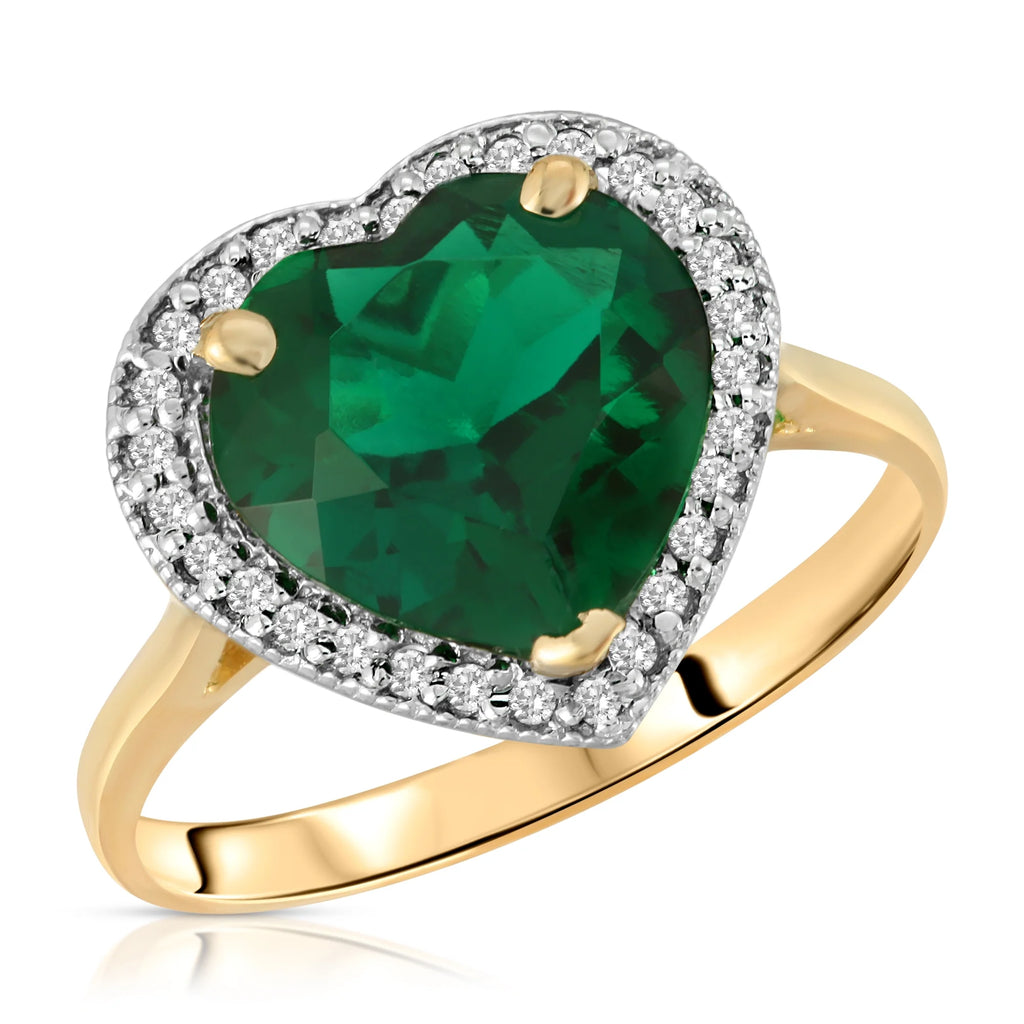 14K Solid Yellow Gold Emerald Natural Diamonds Halo Ring Q351027