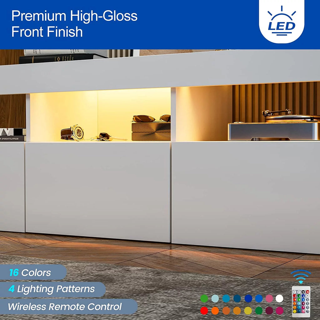 White High Glossy LED TV Stand with 3 Cabinets I87787