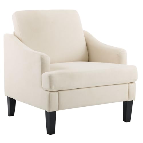 Beige Upholstered Accent Chair with Wood Legs V68895
