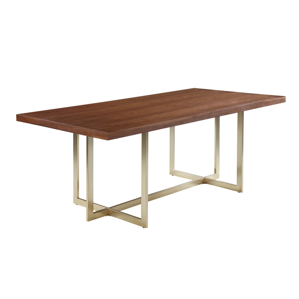 71"x35.5"x30" Walnut Veneer Top Dining Table with Metal Base X894931