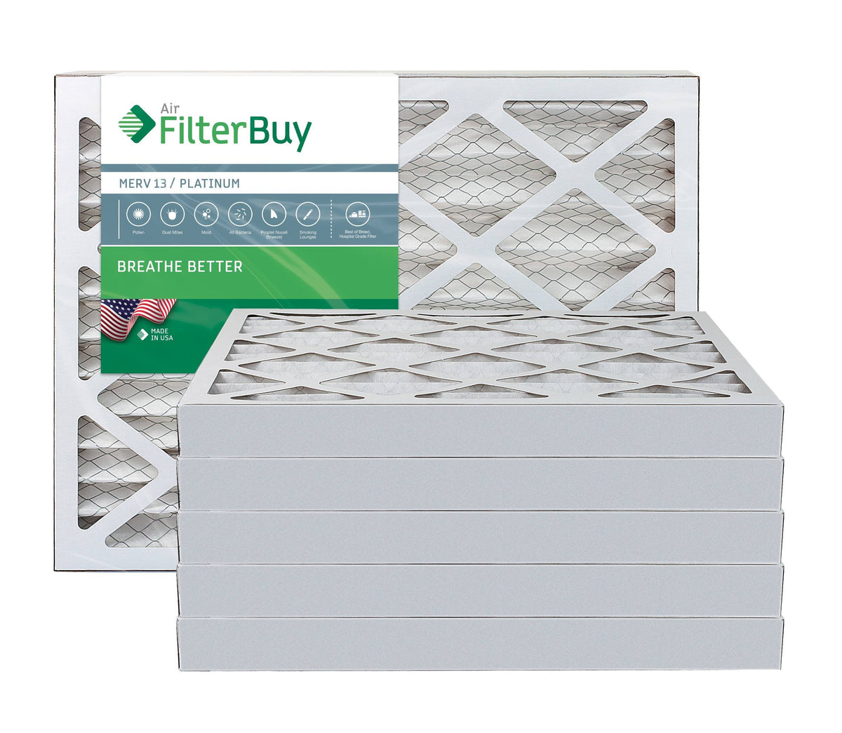 MERV 13 14x20x2 Pleated AC Furnace Air Filter, Pack of 6 D77347