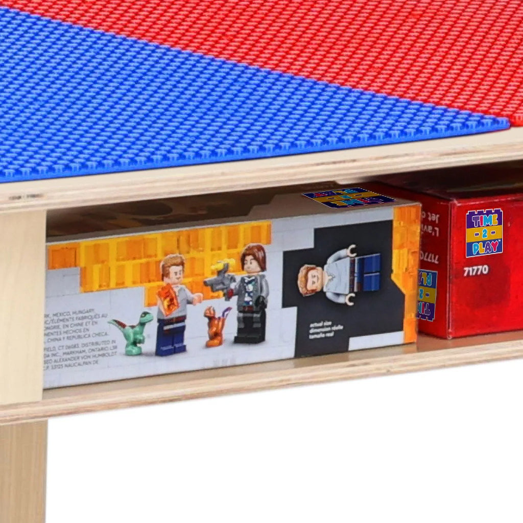 Montessori Wooden Table, Red N Blue Lego Compatible Blocks Play Table P896622