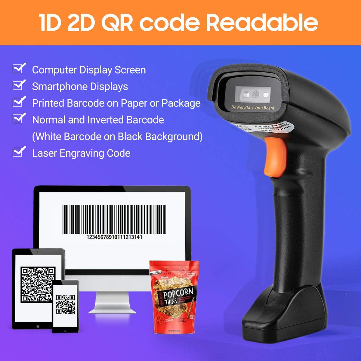 Wireless 1D 2D QR Barcode Scanner with Cradle, Pack of 2 M50539