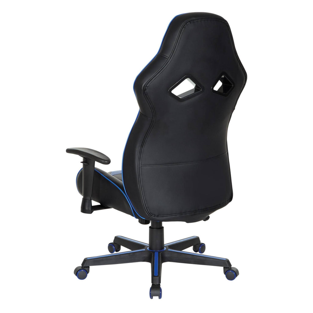 Black Faux Leather Gaming Chair with Blue Accents X577