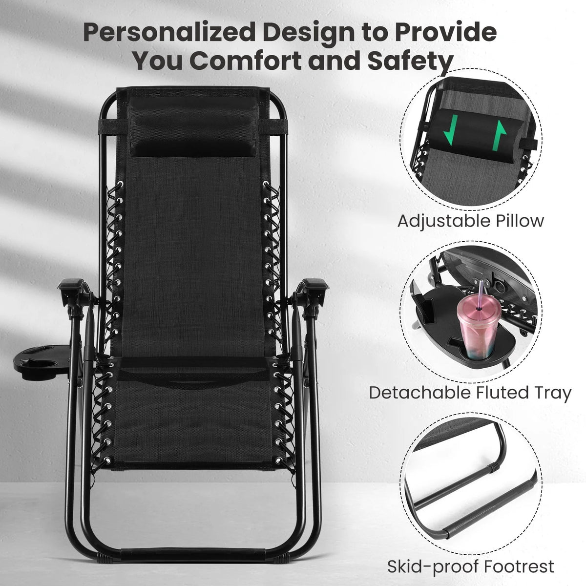 Set of 2 Black Zero Gravity Chair W55942