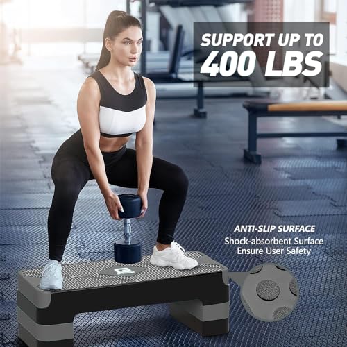 Adjustable Aerobic Step Platform, 26.5" Step Deck with 4” 6” 8” Risers E793