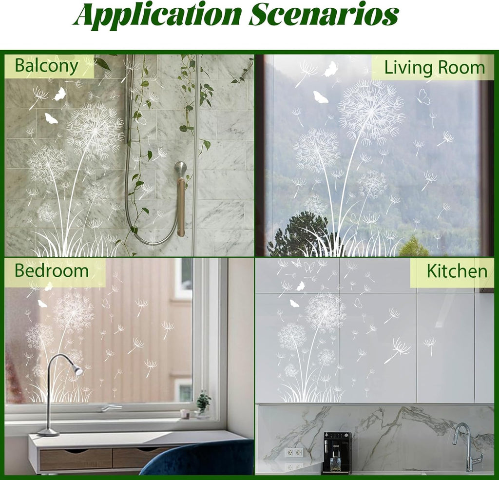 White Dandelion Window Clings Flying Flower Butterflies Window Sticker Self-Adhesive Decals P935801