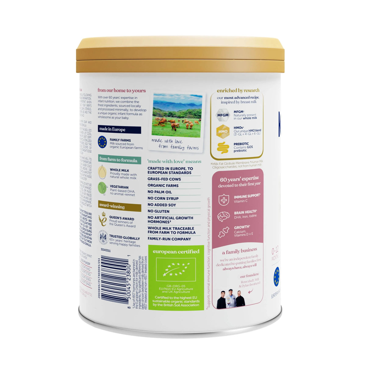 Organic Whole Milk Baby Formula Powder with HMOs, Prebiotics, DHA, 28.2oz Q273362