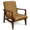 Channel Back Lounge Chair Solid Teak Wood Saddle Leather I454
